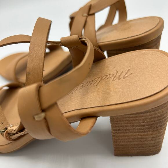 Madewell Loli Sandals 8.5 Tan Leather Ankle‑Strap Block Heel Strappy Amber Clay - Picture 7 of 15